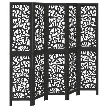 Biombo Separador De 5 Paneles Madera Maciza Paulownia Negro Vidaxl