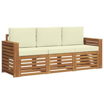 Juegos De Sofás 3 Piezas | Mueble De Jardín Natural Y Crema Madera De Acacia Sólida