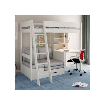 Kids Avenue Estella High Sleeper Bed with Desk and Sofa Bed in White - Black
