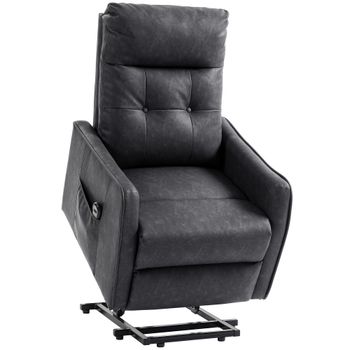 HOMCOM Sillón Relax Reclinable Eléctrico Levanta Personas de Cuero PU Control Remoto Asiento con Resorte Reposapiés Gris Osucro   Aosom España