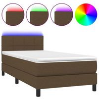 estructura de cama led con cabecero con somier colchon 90x200 cm tela marron oscuro tdl0208148