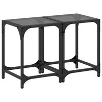 mesa de centro 30x30x40 cm madera tratada acero y vidrio - negro