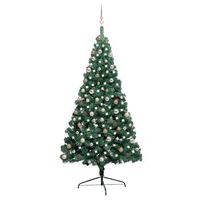 medio arbol de navidad con luces y bolas verde 210 cm vidaxl