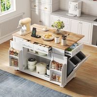 isla de cocina de 138 cm con encimera abatible ruedas silenciosas y acabado blanco efecto madera