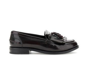 mocasines de piel envejecida con flecos bordeaux 37