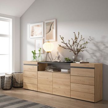 Cómoda efecto madera roble 214x35x75cm