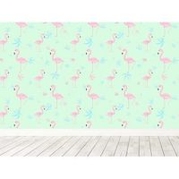 fotomural vinilo infantil flamencos rosa verde 350 x 250 cm