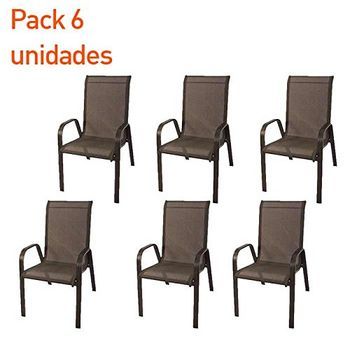 Pack 6 Sillones De Exterior Apilables, Medidas 57x74x96,5 Cm, Aluminio Reforzado Color Antracita, Textilene Color Plata Y Negro, Sillas De Comedor, Silla De Terraza