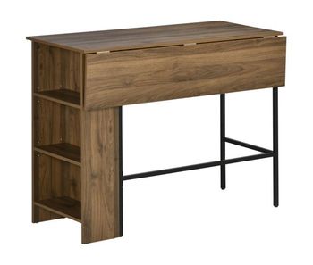 Homcom mesa de bar extensible mesa de bistró mesa de comedor con 3 estantes de almacenamiento y marco de metal para cocina comedor 120x76x91,4 cm marrón