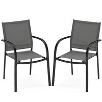 costway juego de 2 sillas de patio sillas de comedor apilables de metal con asiento y respaldo transpirables para jardin piscina balcon