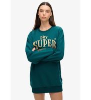 superdry para mujer w8011755a vestido en tejido sudadera con logotipo metalizado luxe verde sm casual algodon manga larga sostenible