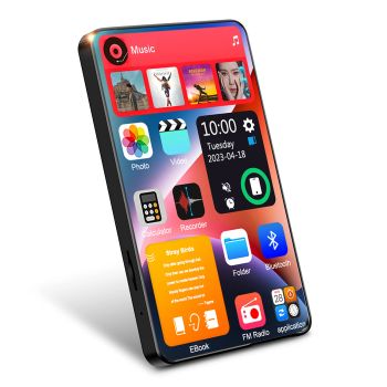 Reproductor MP3 con pantalla táctil de 4 pulgadas,bluetooth,sonido Hi-Fi,memoria incorporada de 16 GB,24 horas de reprod