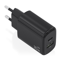 cargador aisens gan 30w 1xusb-c pd30 qc40 1xusb-a qc30 negro