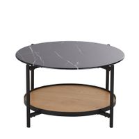 mesa de centro de vidrio templado con efecto marmol negro