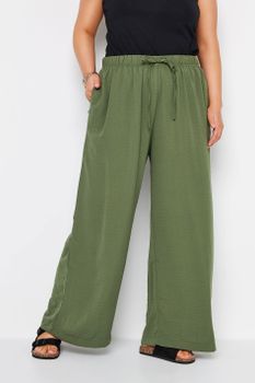 Yours Pantalones Anchos Verde Oliva Con Tejido Textura, Mujer Curvy Y Tallas Grandes, Yours