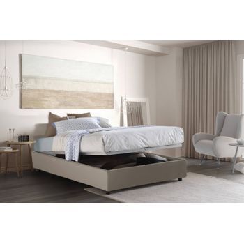 Talamo Italia Cama Individual Y Media Con Contenedor Silvia Sommier, Made In Italy, Cama Con Revestimiento De Cuero Ecológico, Apertura Frontal, Apta Para Colchón De 120x190 Cm, Taupe