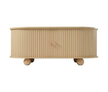 Mesa de centro ovalada con almacenamiento - mueble multifuncional con puertas correderas - color madera