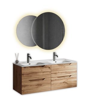 Composición Baño Lavabo Doble Solmira Roble Nudos En Mdf