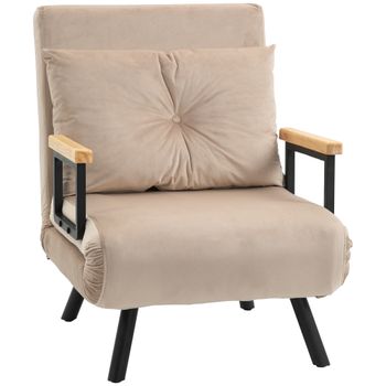 HOMCOM Sofá Cama Individual Plegable Silla Cama Convertible 3 en 1 Respaldo Ajustable de 5 Niveles y Almohada 63x73x81 cm Beige   Aosom España