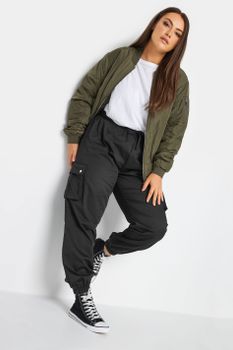 Yours Pantalones Cargo Negro Con Puños Elásticos, Mujer Curvy Y Tallas Grandes, Yours