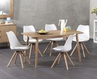 nordic 150cm oak dining table with oscar faux leather round leg chairs