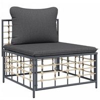 sofa central de jardin  sofa de exterior con cojines ratan sintetico gris oscuro