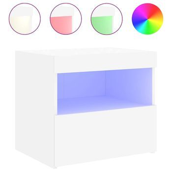 Mesita De Noche | Mesa Auxiliar | Mesilla Con Luces Led Blanco 50x40x45 Cm