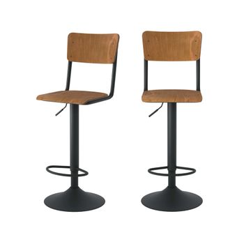 Set de 2 sillas de bar ajustables 60/80 cm en madera oscura