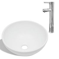 lavabo de bano moderno  lavabo con grifo mezclador ceramica redondo blanco