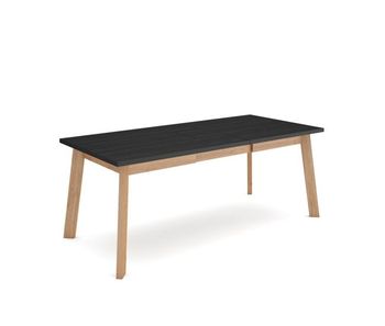 Mesa comedor, mesa fija cocina y salón, 194x90x75cm, para 10 comensales, patas de madera, negro y roble