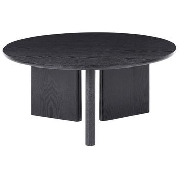 Mesa De Centro Moderna De Mdf Con Chapa De Papel Redonda Patas De Tres Paneles Sala De Estar Negro Cowal