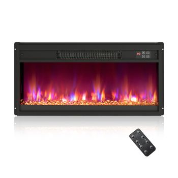 Costway 26” Inserción de Chimenea Eléctrica Calentador de Chimenea Empotrable de 1500W con Mando a Distancia Temporizador Termostato Negro