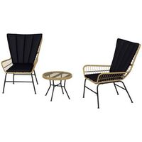 conjunto de muebles de jardin de 3 piezas de ratan  con 2 sillas y mesa auxiliar tablero de vidrio templado y cojines