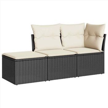 Set De Sofás De Jardín Con Cojines 3 Piezas Ratán Sintético Negro