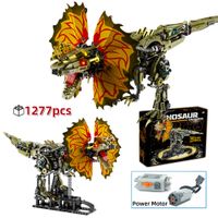 funxinee 1277 uds bloques de construccion de dinosaurios doble crestado dilophosaurus jurassic light up modelo de enlace regalo de decoracion creativa