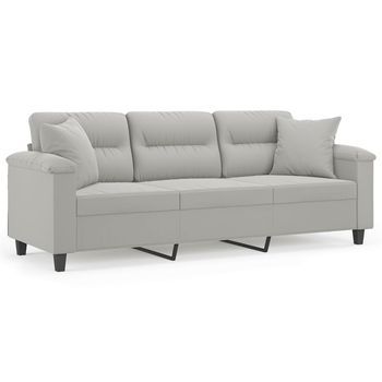 Sofá De 3 Plazas | Sofá De Salón | Sofá De Descanso Con Cojines Tela Microfibra Gris Claro 180 Cm