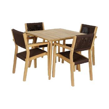 Mesas De Jardín Dkd-home-decor Ensemble Table + 4 Chaises Dkd Home Decor 90 X 90 X 75 Cm Teck Corde