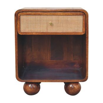 Mesita De Noche Tejida De Madera Maciza, Mueble Artesanal Color Castaño Abierto