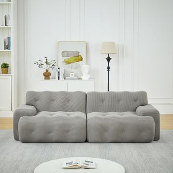 Sofá De 2 Plazas De Gran Formato, Amplios Reposabrazos, Diseño Moderno, Botones, Forma Curva, Gris, Sin Montaje Para Salón
