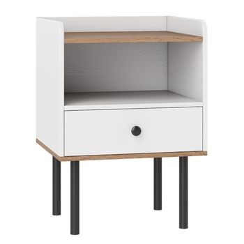 Costway Mesita de Noche con Cajón y Estante Abierto Patas de Metal Mesa Auxiliar Compacta para Salón o Dormitorio Blanco