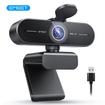 Cámara Web EMEET C60E 4K para Oficina y Transmisión, Cámara de Video 1080P 60fps, Micrófonos Dobles con Autoenfoque, Cámara Web USB Plug & Play para PC/Computadora