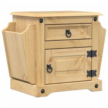 Mesita De Noche | Mesa Auxiliar | Mesilla Corona Madera Maciza De Pino 45x35x47,5 Cm