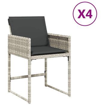 Pack 4 Uds Sillones De Jardín | Silla De Jardín | Silla De Exterior Con Cojines Ratán Sintético Gris Claro
