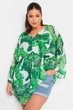 Yours Caftán De Hojas Verdes De Palmera, Mujer Curvy Y Tallas Grandes, Yours