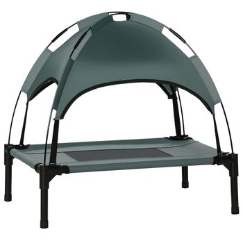 PawHut Cama Elevada para Mascotas con Toldo Extraíble Tela Transpirable Ideal para Interior y Exterior 61x46x62 cm Gris Confort   Aosom España