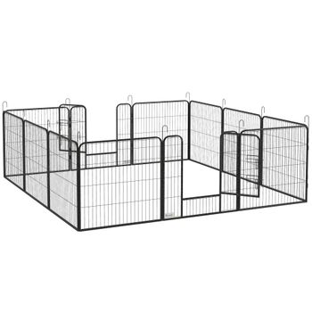 PawHut Recinto para Perros a 12 Paneles Modulables de 80x1.5x80 cm, Plegable con Puerta de Acero, 12 Estacas, Gris
