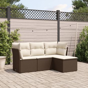 Set De Sofás De Jardín 4 Uds | Mueble Jardin Mesa Y Sillas Y Cojines Ratán Sintético Marrón Cfw90233
