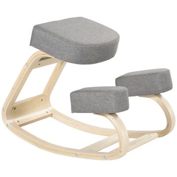 Vinsetto Silla Ergonómica de Rodillas con Cojines Acolchados Marco de Madera para una Mejor Postura Oficina Gris