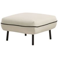 otomana retro de tela reposapies cuadrado acolchado patas de metal negro ribete decorativo en color beige claro tonsberg