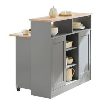 Sobuy Fsb36-hg Aparador De Almacenamiento Con Encimera Extensible Isla De Cocina Armario De Cocina Múltiple 110 X 97 X 68 Cm Es